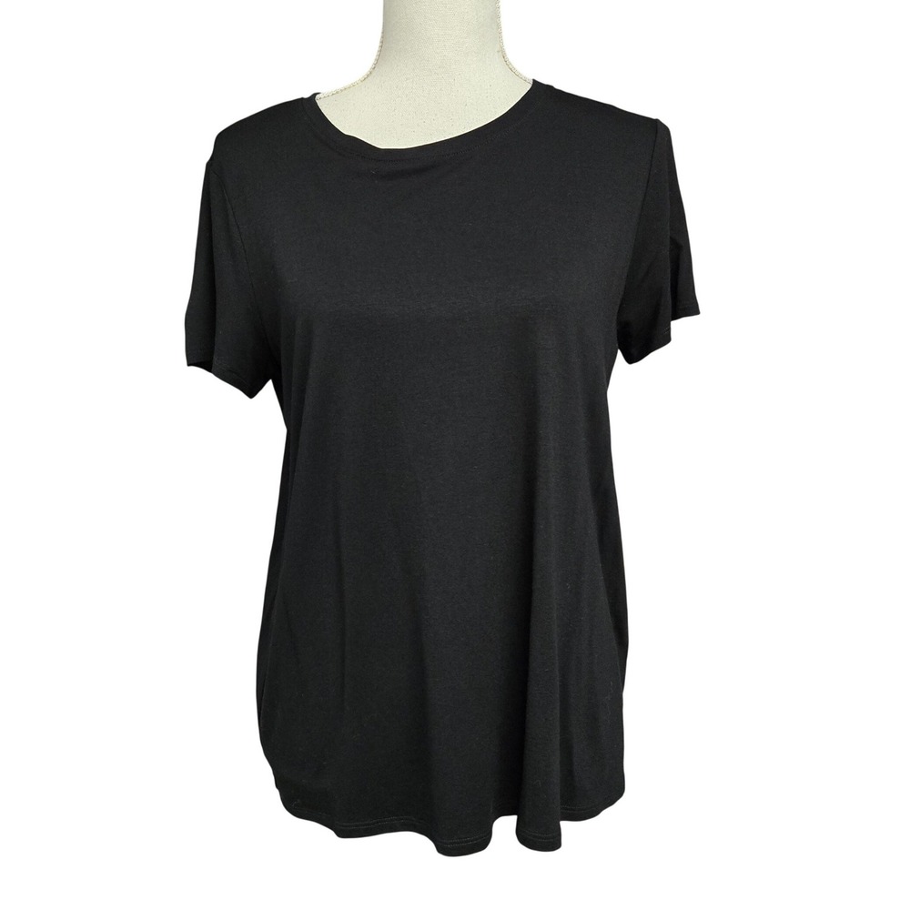 Eileen Fisher Black Viscose Jersey Round Neck Tee T-Shirt Women's Size L/P NWT